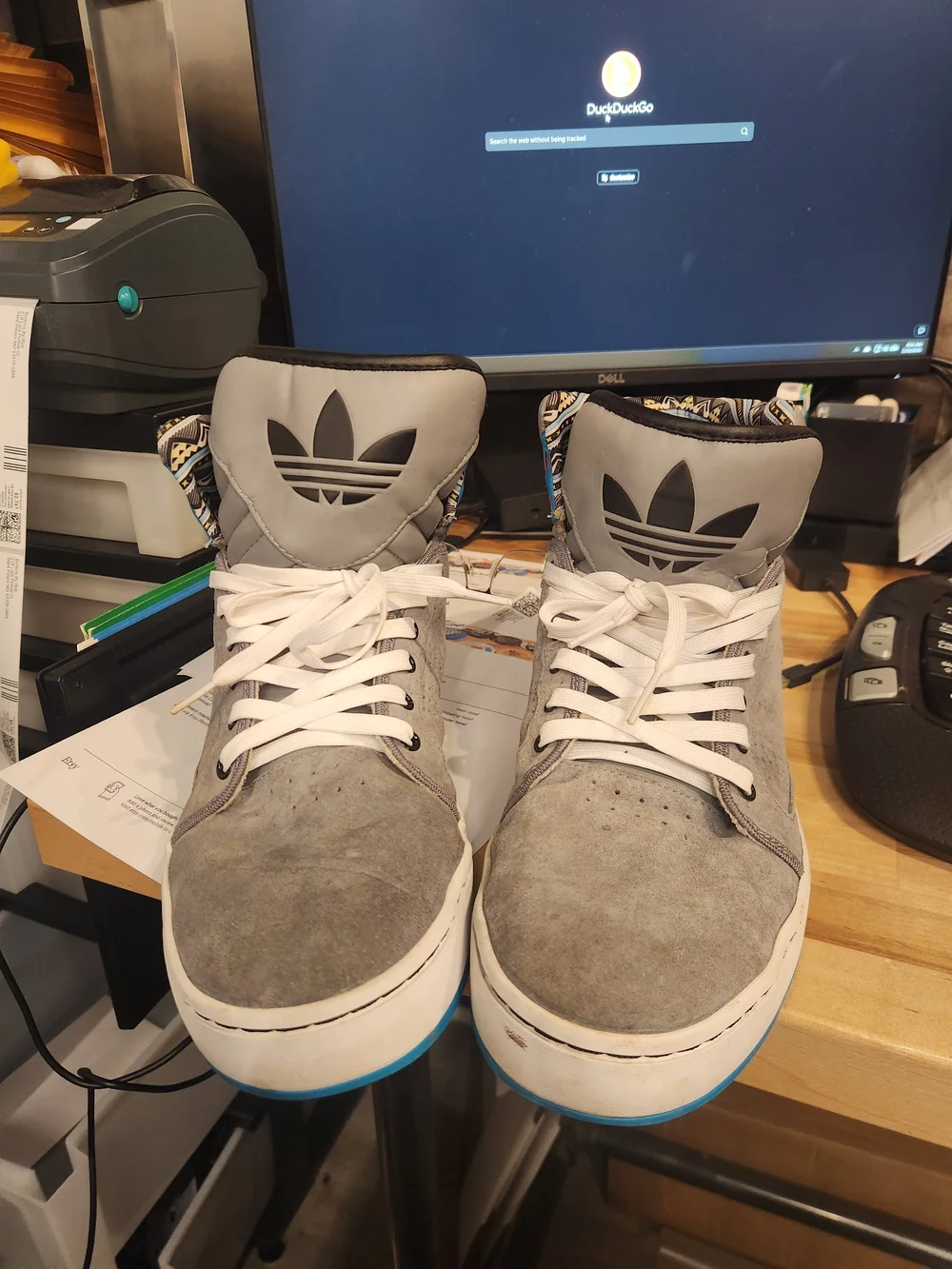 Adidas High-Top Sneakers in Grey with White Laces - Picture 1 of 6
